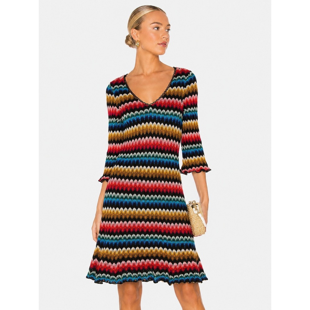Trina Turk Chevron Knit V-Neck Vacation Summer Dress Multicolor Size 8 M